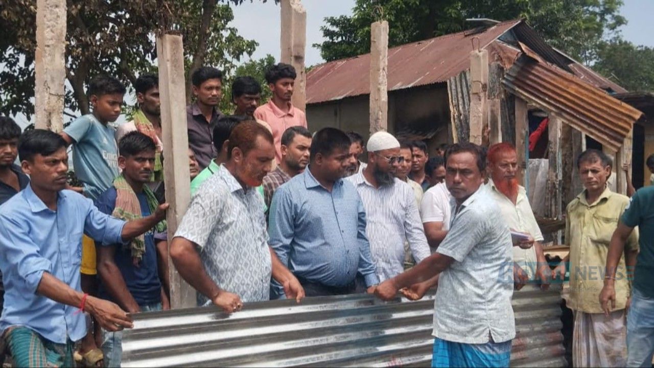 ধর্মপাশায় আগুনে ক্ষতি গ্রস্তদের মাঝে ডেউটিন ও শুকনা খাবার বিতরণ 